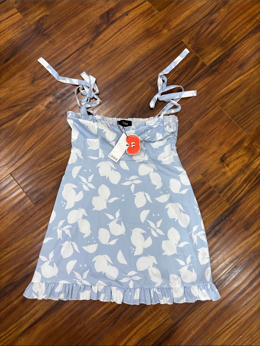 Cider Light Blue Floral Tie-Strap dress
